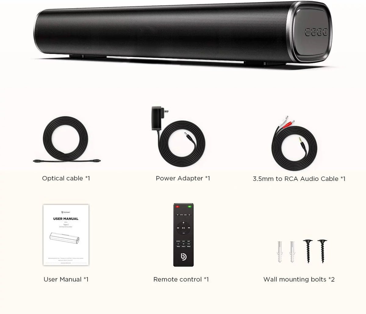 Bomaker 2.0 Speaker, Sound TV, Computer Surround Sound SoundBars For TV 105dB, 5.0 16-Inch Bluetooth 3D Wireless bar,