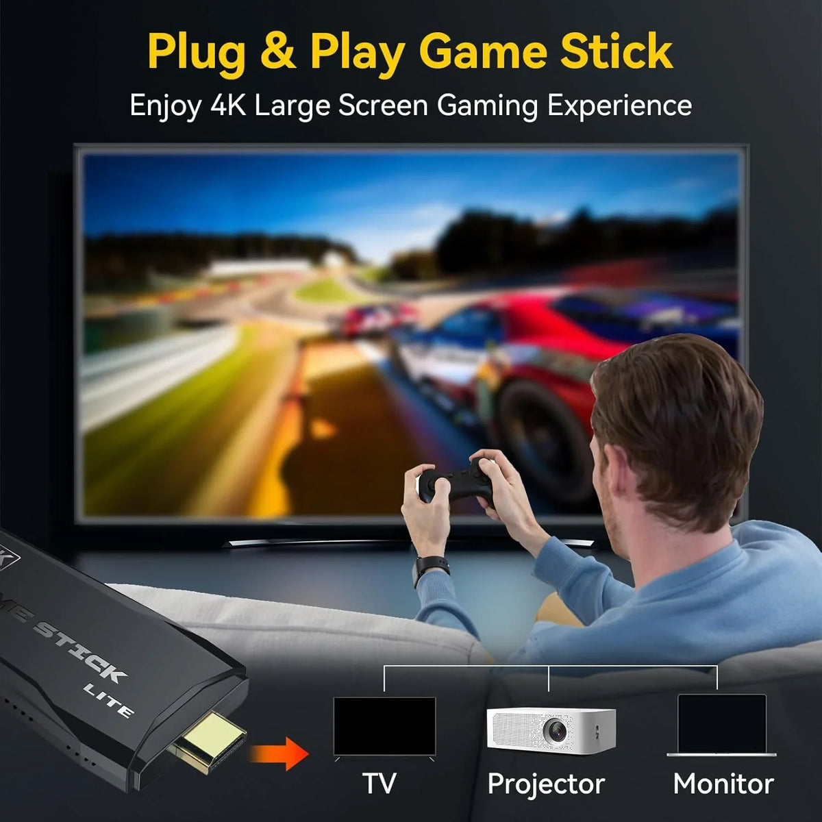 Retro Games, Stick, HD and Play Plug Game TV, Console Video with Console 64G with Emulator Game Output, 4K 12 25000+ Compatible 2.4GHz Controllers Wireless for Retro Stick MAME/PS1/GB, Nostalgia Play