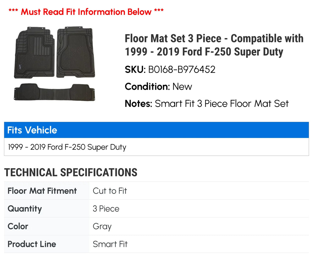 Set 2008 - Duty 2005 2011 2007 - 1999 2017 F-250 2000 2004 3 2014 2012 2001 2016 2003 Piece 2002 Floor 2015 Compatible 2019 2009 2010 Mat Ford 2006 2018 2013 with Super