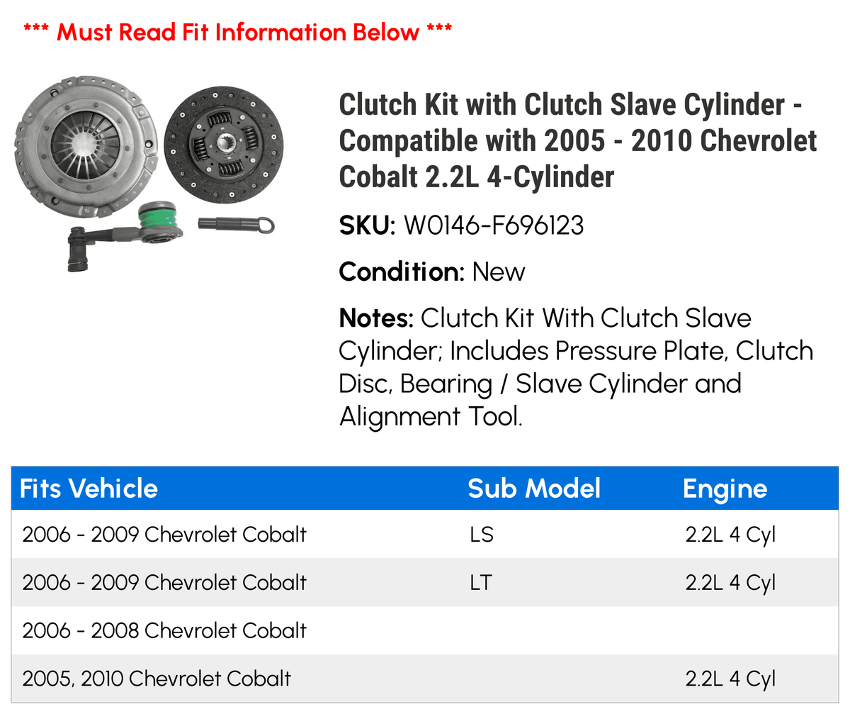 2.2L 2007 - - Chevy Clutch 2005 with 2009 Kit 2008 2010 Clutch Cobalt 4-Cylinder Compatible Cylinder 2006 with