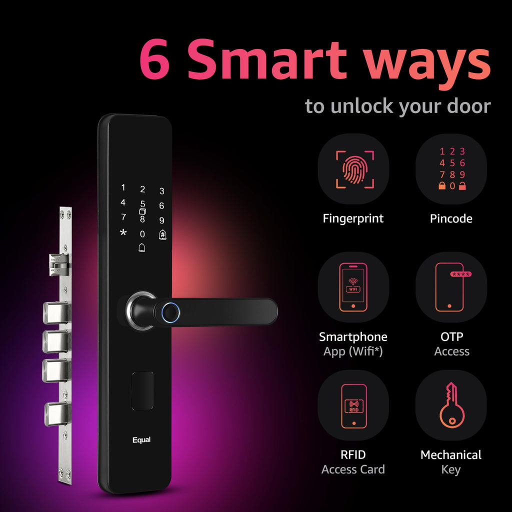 | (Wifi) 1 App Equal Mechanical For Pincode, Unlocking Smart Mobile Year Brand Wifi Card, A8 Access | Fingerprint, Wooden Key, Otp Wa Rfid Access, Door 6-Way Doors | Lock
