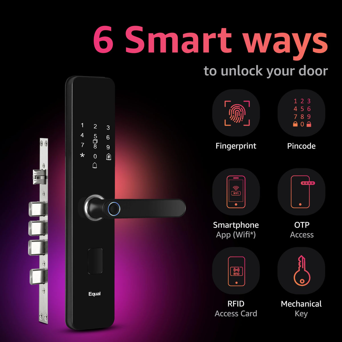 | (Wifi) 1 App Equal Mechanical For Pincode, Unlocking Smart Mobile Year Brand Wifi Card, A8 Access | Fingerprint, Wooden Key, Otp Wa Rfid Access, Door 6-Way Doors | Lock