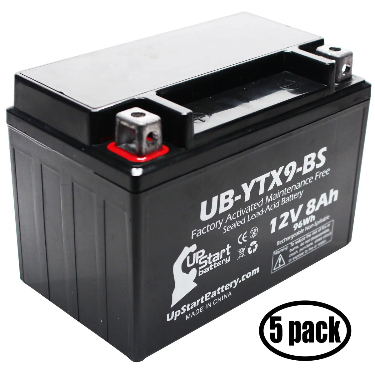 for Battery - Free, Motorcycle Suzuki Battery 1999 5-Pack 12V, 8Ah, Factory Activated, Replacement UB-YTX9-BS 600CC Maintenance UpStart GSX-R600