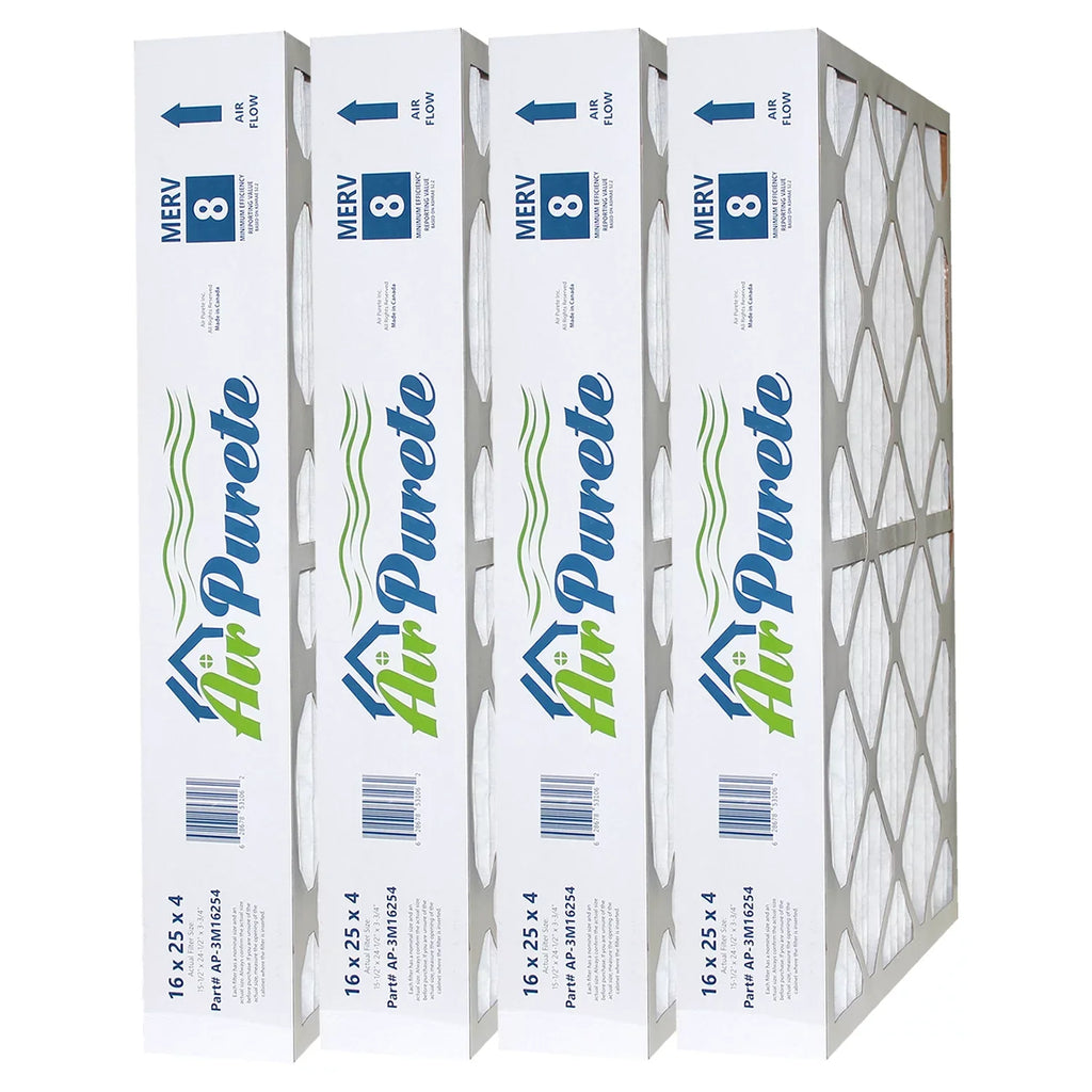 High x Furnace 8 4 Pack | AP-3M16254 Size: Nominal Filters | of 15-1/2" x 16x25x4 | MERV Capacity | 3-3/4" Size: Actual AirPurete 24-1/2"