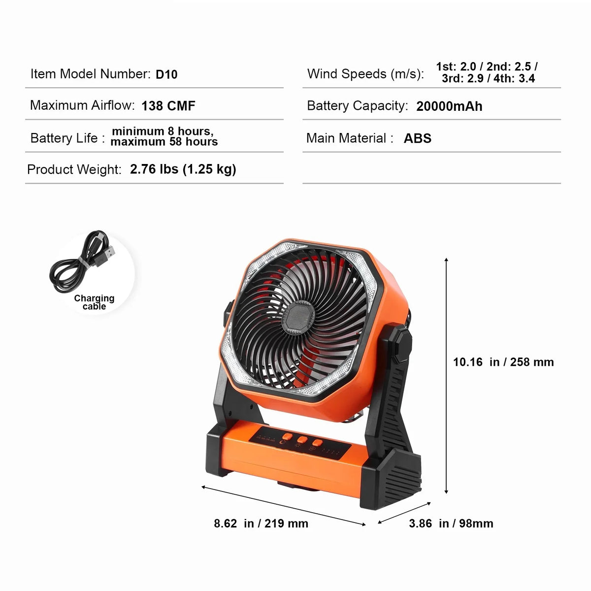 inch 4 LED 8 Portable SKYSHALO with Rechargeable Adjustable Fan Lantern Speeds