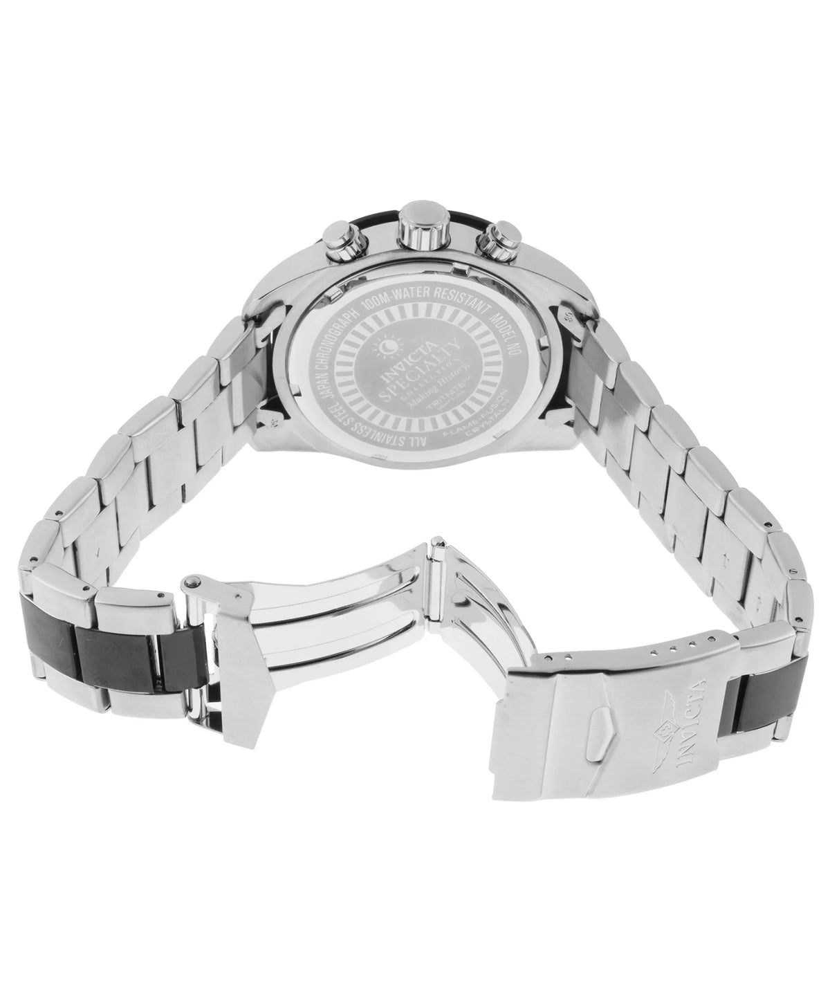 Bezel Silver-Tone Watch Chrono Dial Black Steel Specialty 21471 Stainless Men's