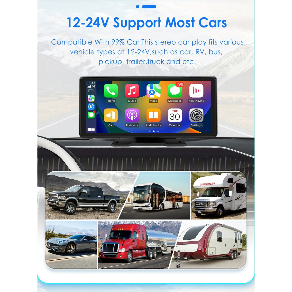 Apple Radio Unit Touchscreen Bluetooth 10.26" Auto Head Navigation Adjustable Mirror Link GPS FM Car Stereo Player 360° Carplay Android