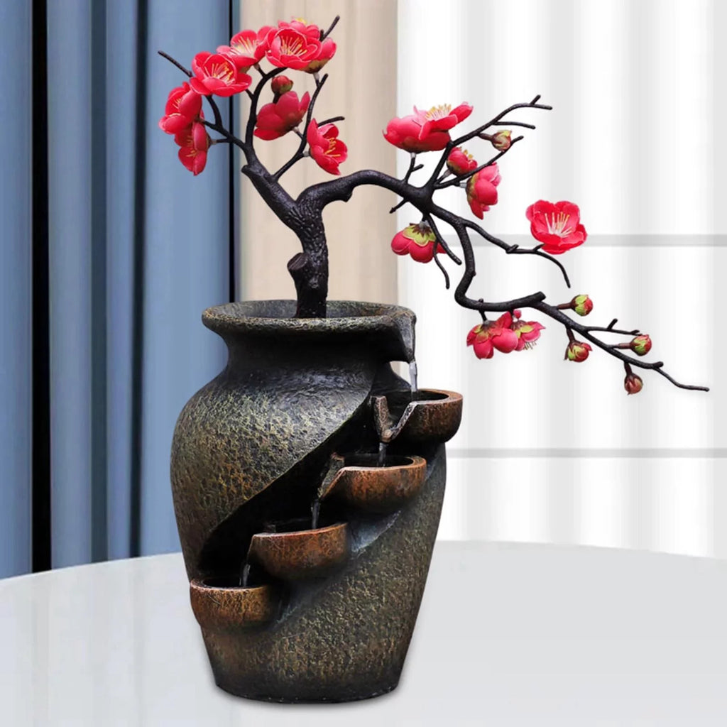 Desk Craft Shui Living Waterfall Gifts Creative Vase Feng Soothing Water Office Relaxation for Fountains Tabletop Fountain room Flower Simulation Garden VaseThree-dimensional Decor