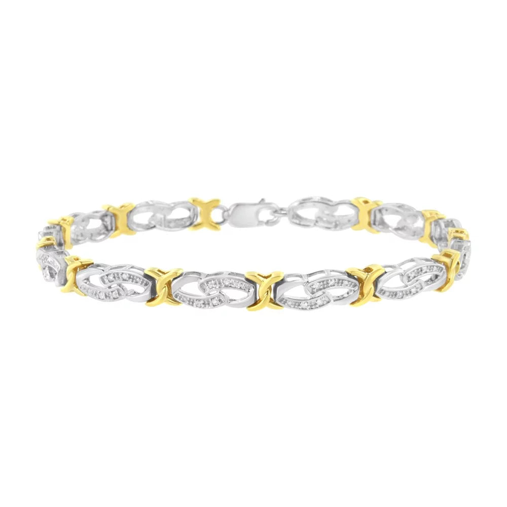 Diamond (I-J, Link I2-I3) - Silver Infinity 1/4 Yellow X Gold 10k 7.25 cttw and Size Sterling Bracelet Plated
