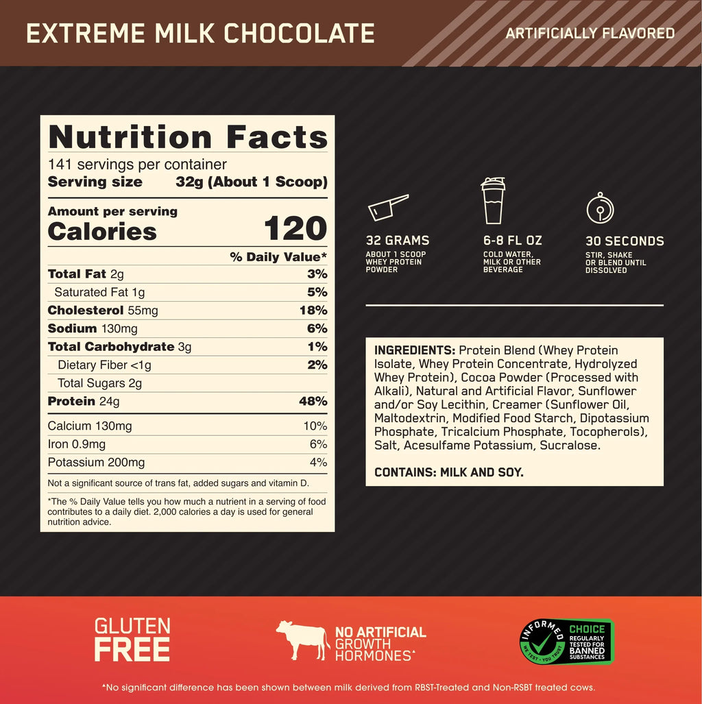 Extreme 10 Nutrition, Milk lb, Standard Servings Gold Chocolate, 100% Whey Powder, 141 Optimum Protein