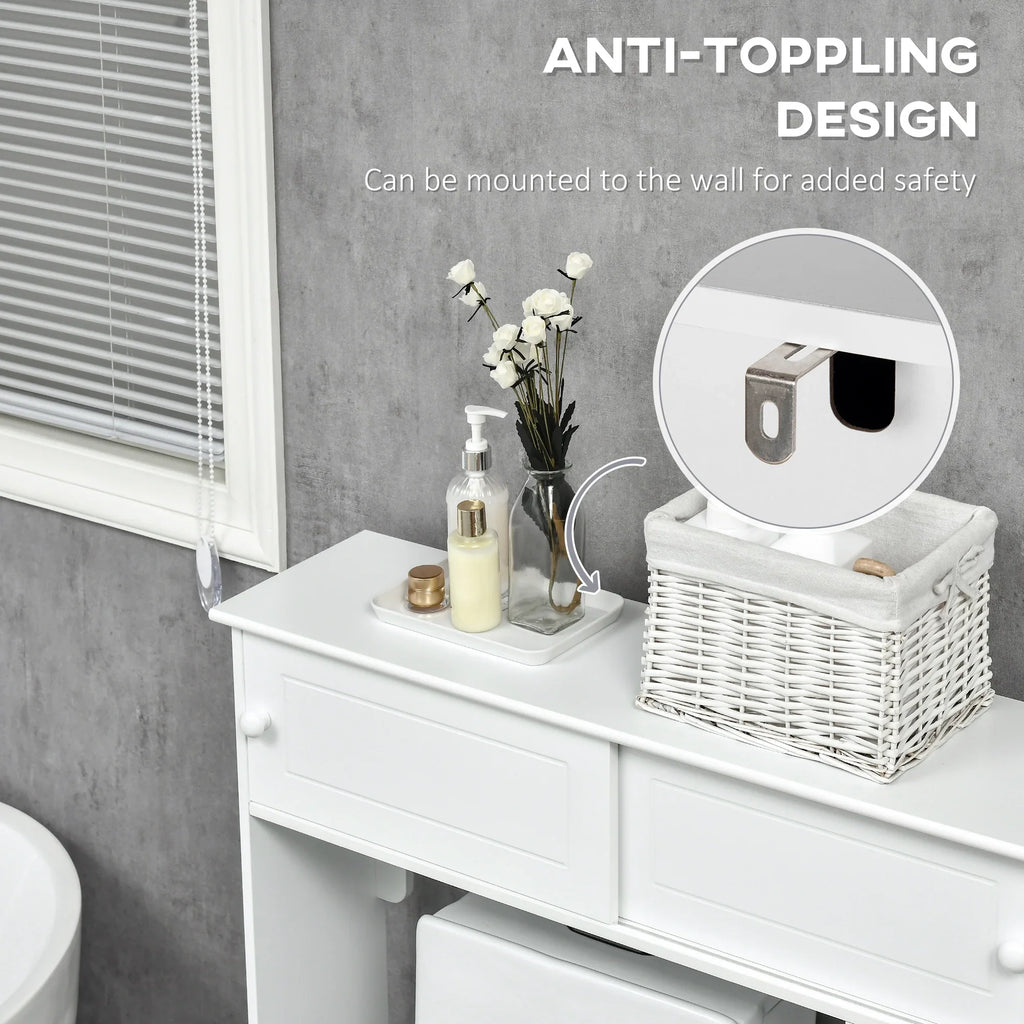 Bathroom Rack, with Over the White Shelves, kleankin Freestanding Toilet Cabinet, Toilet Organizer Bathroom Adjustable Storage