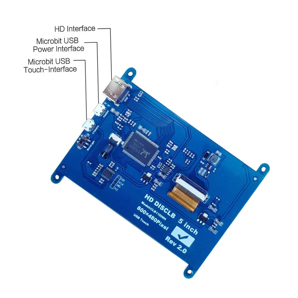 Interface Compatible Educational with Touchscreen USB Pi 800*480 Small Tool Inch with Capacitive Htovila Raspberry Portable Resolution 5 Display