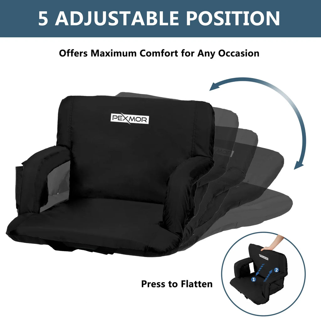 Seat with Reclining Carrying Back 21'' Stadium Portable for Bleachers Width PEXMOR Bag, Standard 2-Pack & Support Cushion,