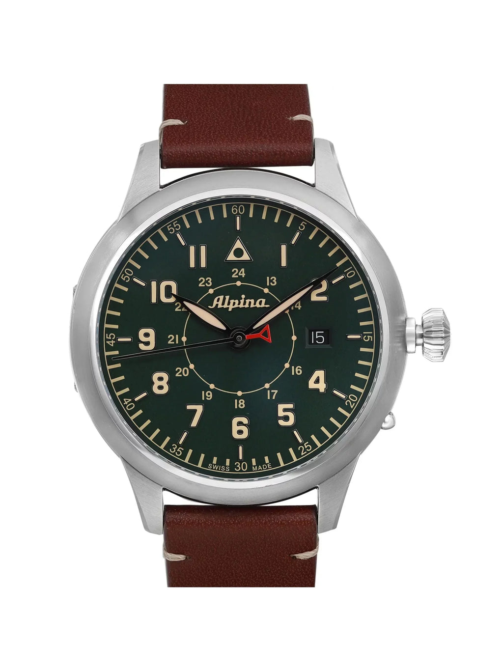 Mens Alpina Heritage Watch Pilot Dial Green AL-525KBG4SH6 Startimer Steel 44mm