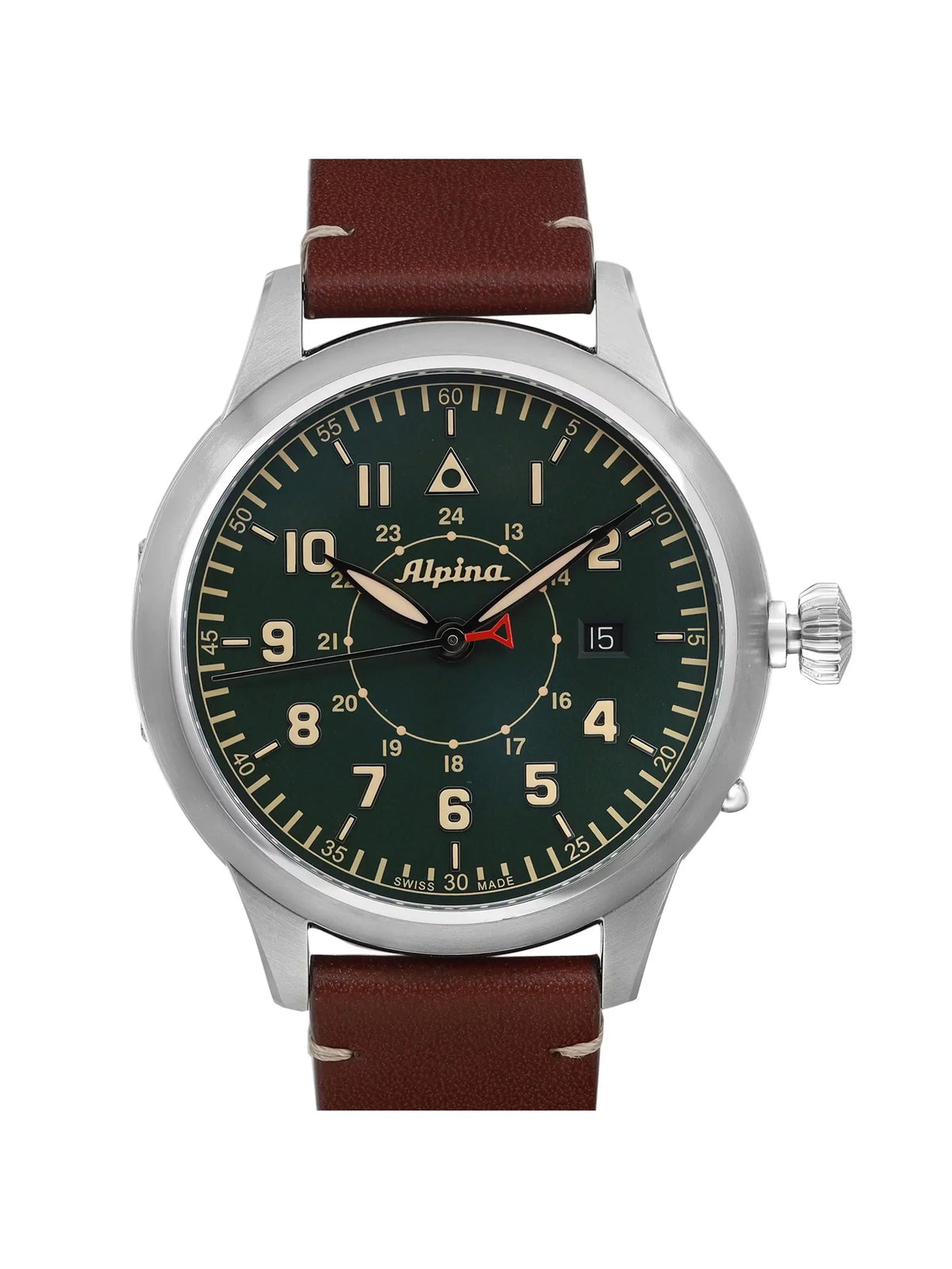 Mens Alpina Heritage Watch Pilot Dial Green AL-525KBG4SH6 Startimer Steel 44mm