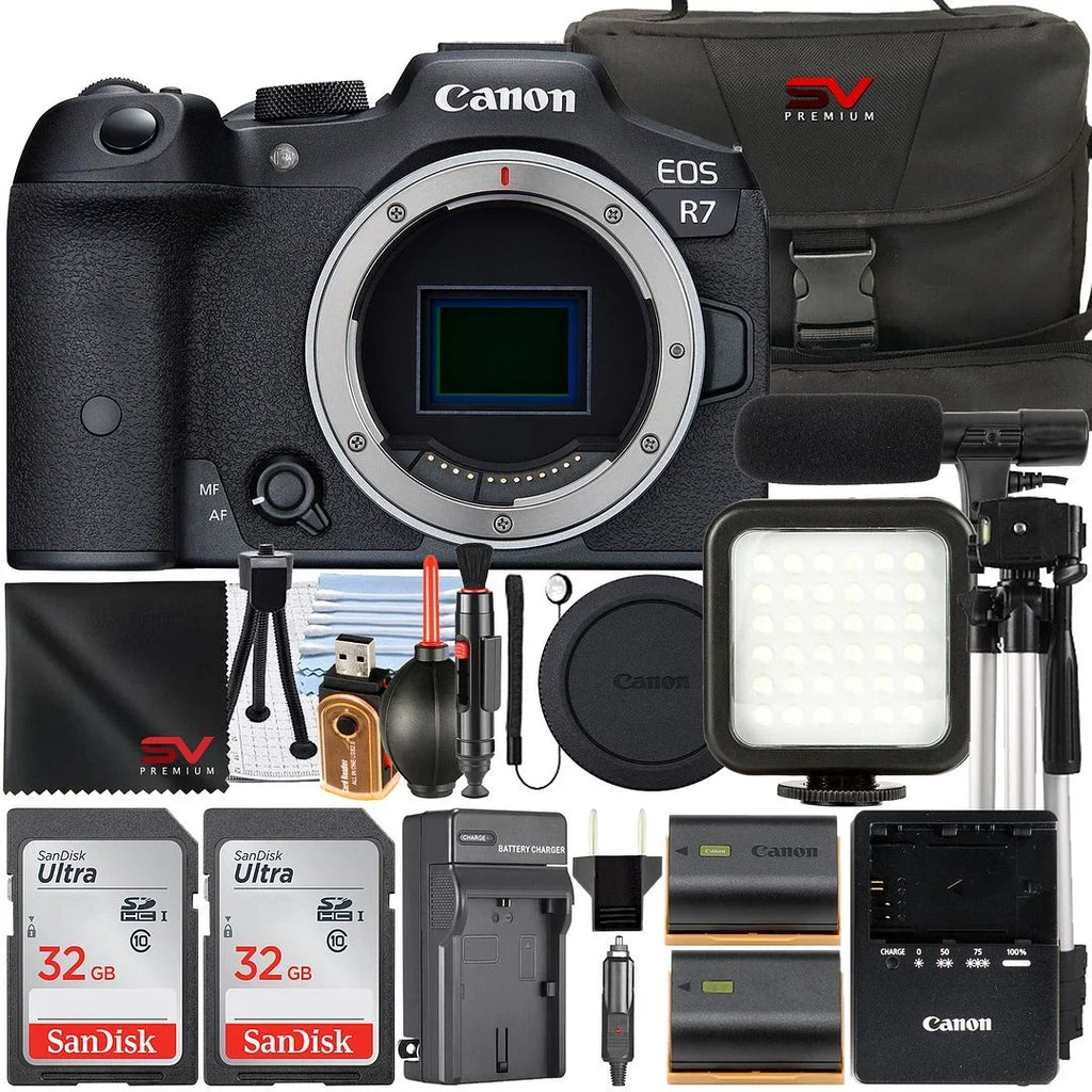 Bundle Case + SanDisk + Card 32GB + R7 EOS Camera Accessory (Body Mirrorless SV Pack Memory Premium with LED 2 Only) Canon Flash