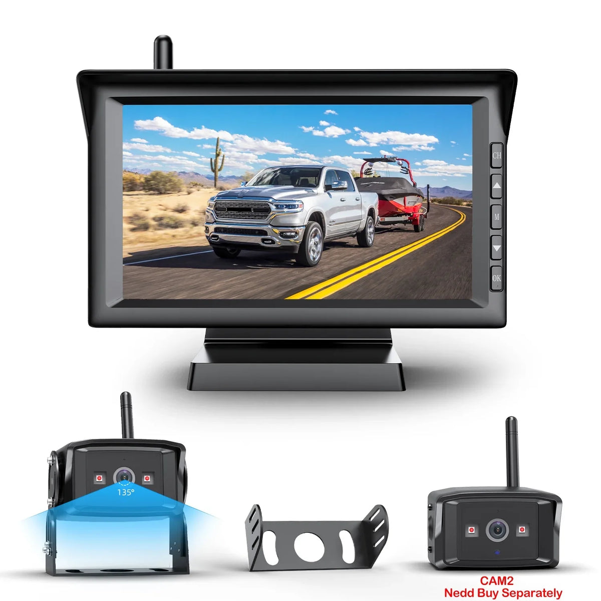 Wireless Waterproof Camera High-Speed HD Rear Lines Backup 7" Kit, Observation IR Reversing RV/ Camper/Semi-Trailer/Tractor with Cameras Monitor Trailers/ for Vision Night View Parking with