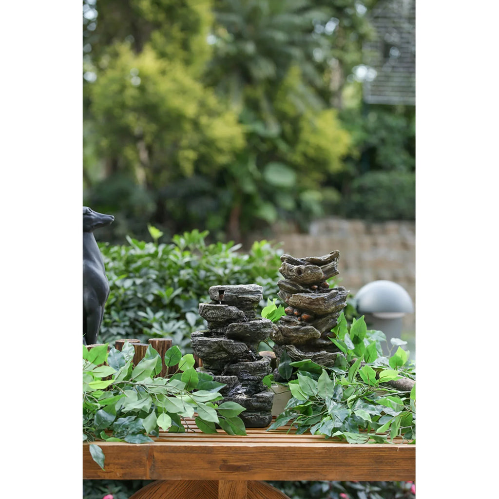 '- CC Fountain Tabletop Brown Furnishings 13.75" Cascading with Light Stone Outdoor Home -