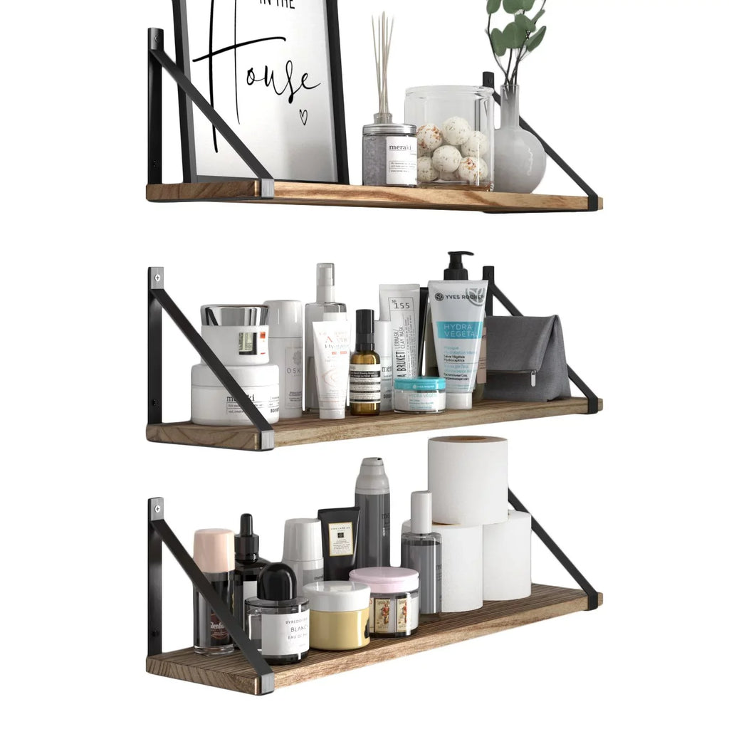 Natural Wallniture Set Shelves Shelf of Organizer, Burned, Bathroom Storage Toilets Float Bora Laundry 24" Over 3 Wall the