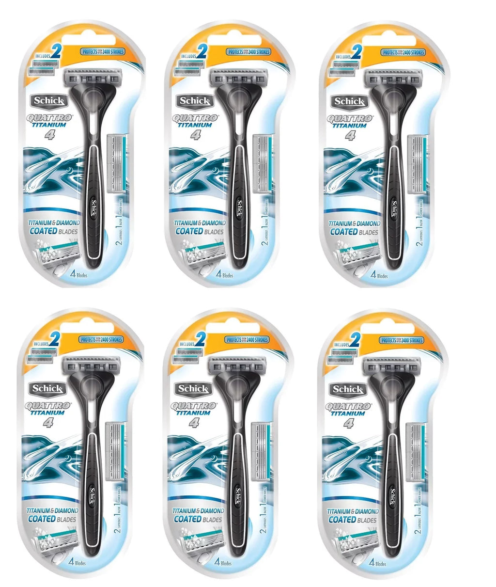 6) Titanium Slim 1 2 Skin for & Sensitive Schick Razor, Razor ST Coated Schick Twin Cartridges Cartridges, of Blades, Quattro (Pack +