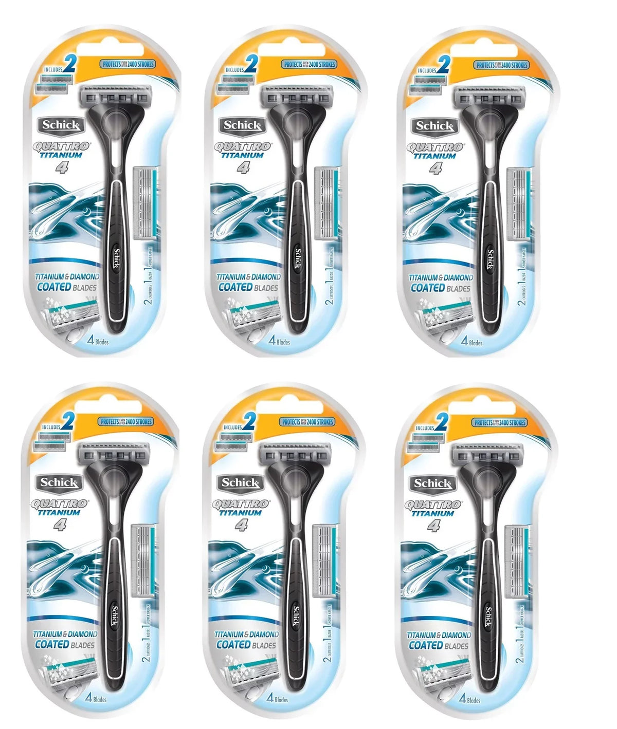 6) Titanium Slim 1 2 Skin for & Sensitive Schick Razor, Razor ST Coated Schick Twin Cartridges Cartridges, of Blades, Quattro (Pack +