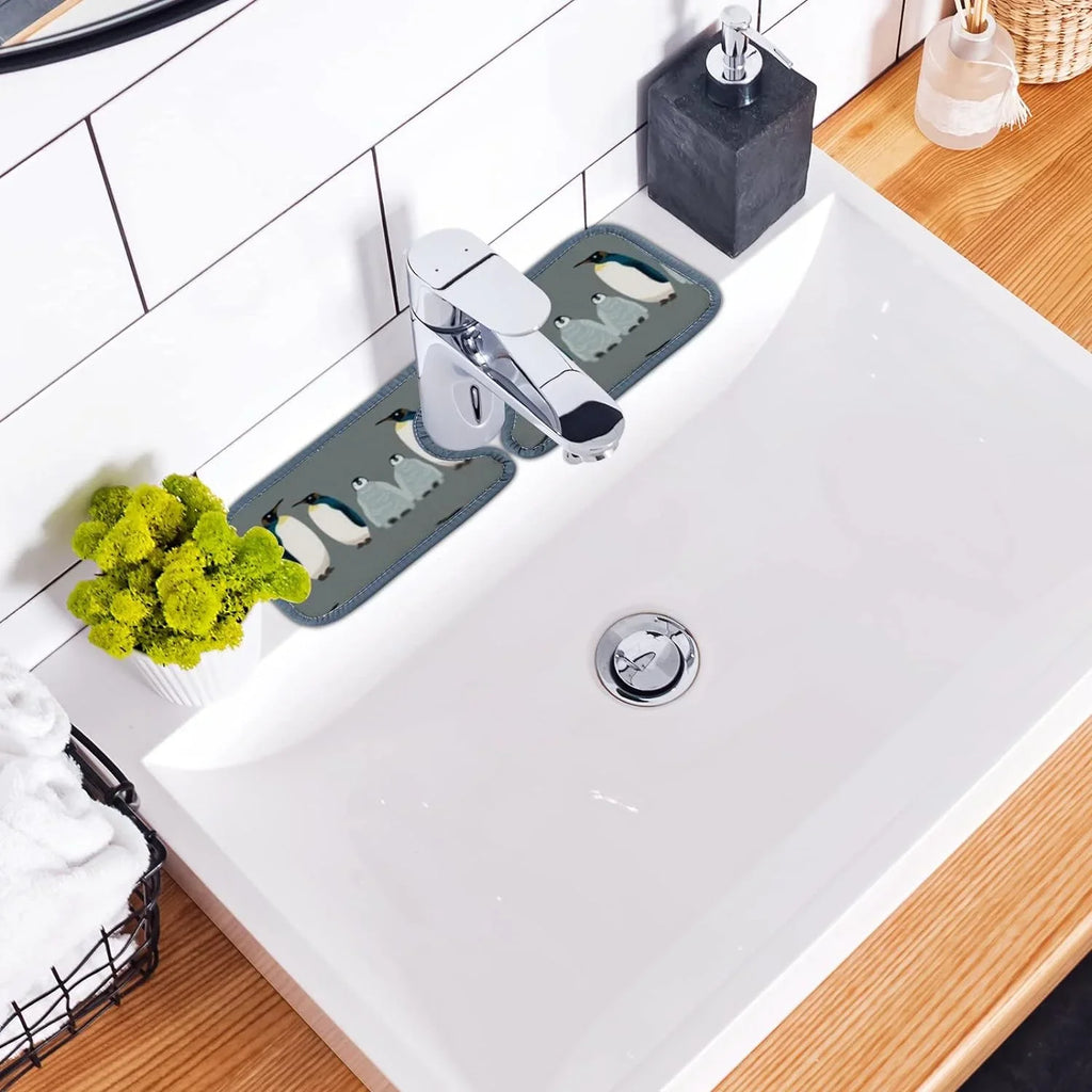 Catcher, Sink Splash Absorbent 3PCS Drip Bestwell Faucet Kitchen Sinkmat Bird Bath Sea Washable Penguin Mats Microfiber Mat, Drying Guard Countertop