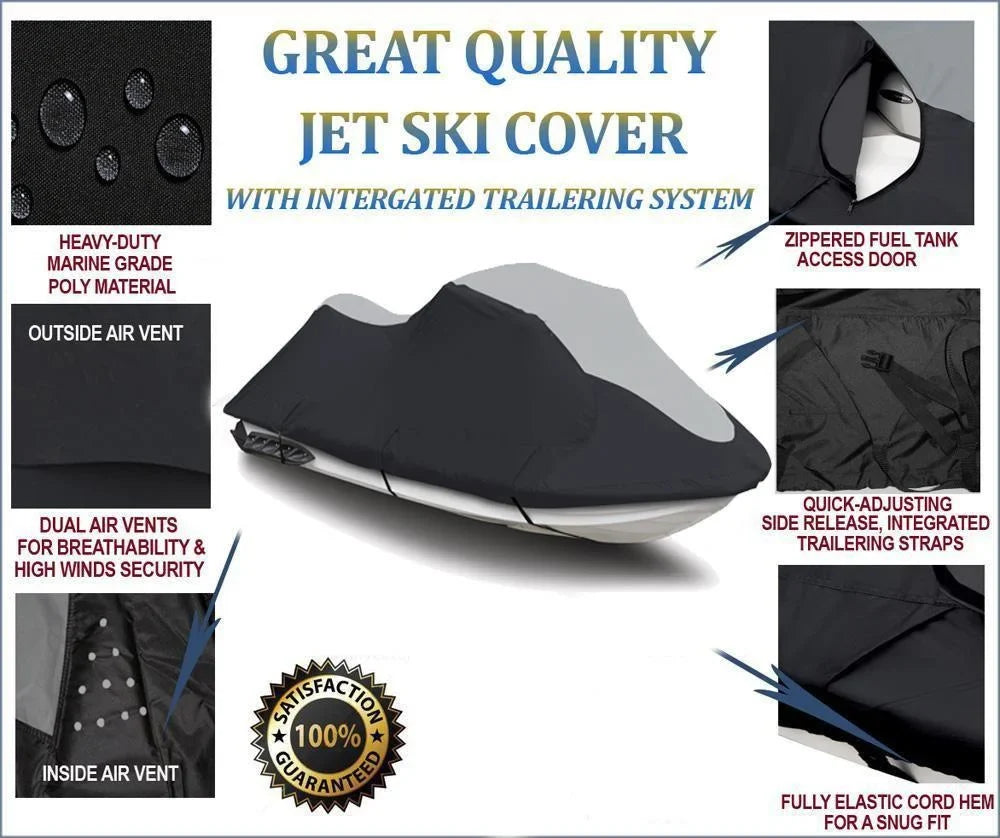 SLH Cover Pro Compatible 1200 HEAVY-DUTY Trailerable Black/Grey Seater PWC 785 SLX Ski for Polaris Jet JetSki SUPER 1-2 Cover 1995-2001
