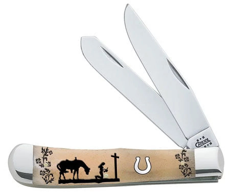 Knife KNEELING COWGIRL NATURAL WR SHIELD Case TRAPPER(6254 79197 Pocket XX HORSESHOE BN SM SS)