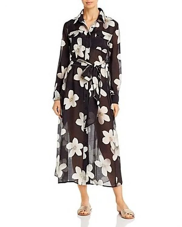 Villa BLACK/WHITE Maxi US Ralph Lauren X-Large Cover-up, Floral Shirtdress