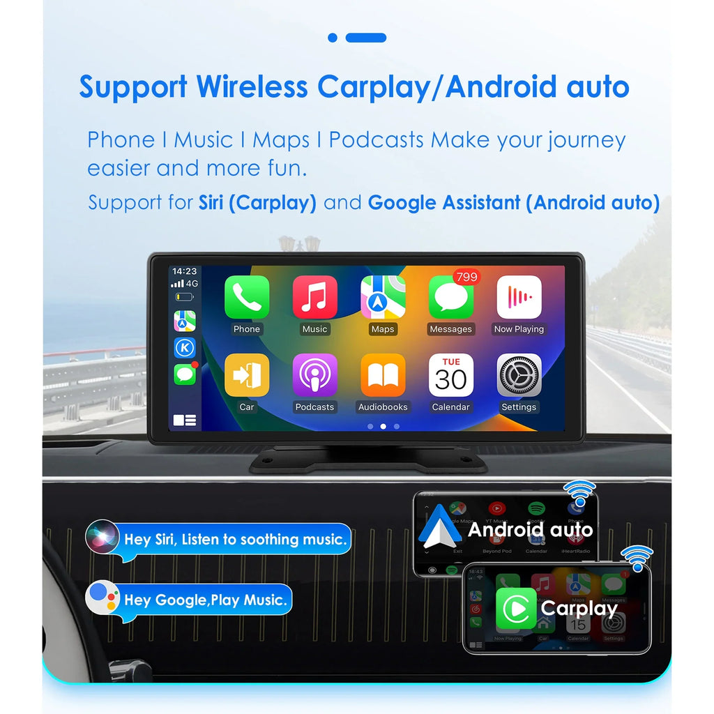 Apple Radio Unit Touchscreen Bluetooth 10.26" Auto Head Navigation Adjustable Mirror Link GPS FM Car Stereo Player 360° Carplay Android