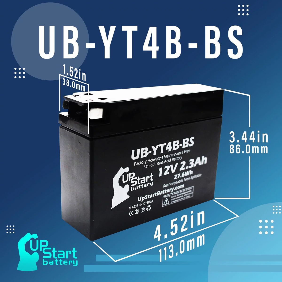Activated, Battery 400CC Replacement Battery Maintenance UpStart Motorcycle - 2007 SR400 2.3Ah, UB-YT4B-BS Free, 12V, Yamaha 3-Pack for Factory