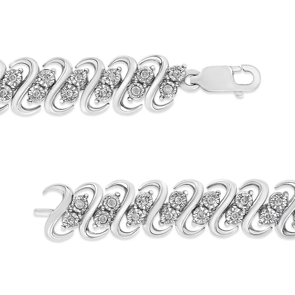 7.25" Sterling Diamond 1/2 S-Link (I-J I2-I3 Row Color, .925 Clarity) Bracelet Cttw Inches Double -