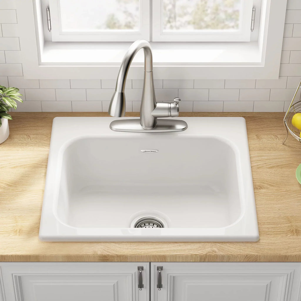 25 Drop-in Brilliant in American Sink Single Kitchen Bowl 3-Hole White Standard Iron in. Quince Cast