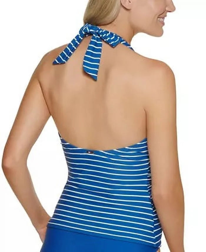 Swim Top, GULF HalterTankini BLUE US Tommy Striped Ruched X-Small Hilfiger