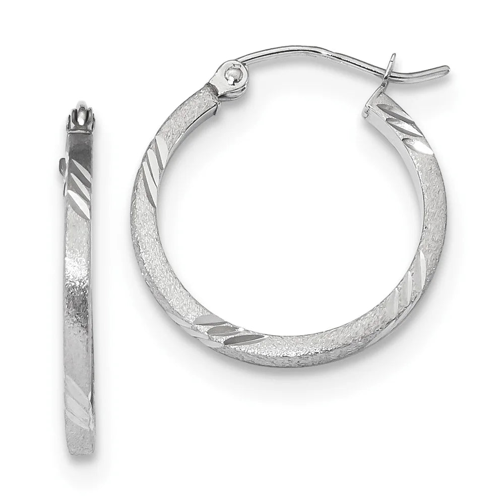 Princess Square for Adults Teens; Men and Tube Earrings; White Hoop Diamond-cut Women 14kt and for Gold Satin Real