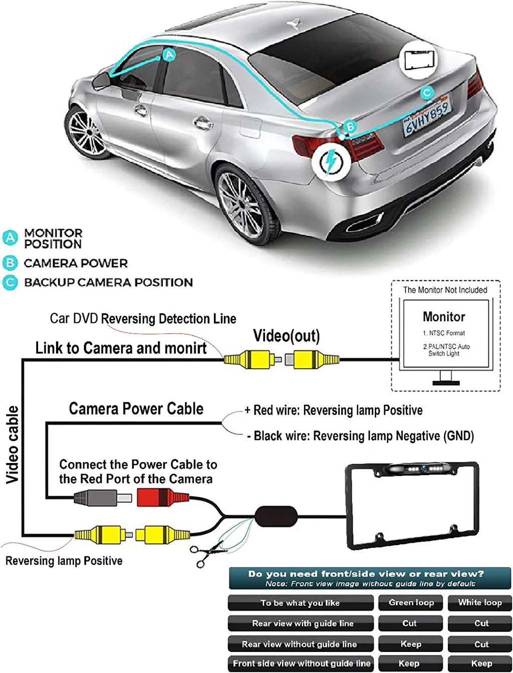 Absolute INE-W970HD Camera for Plate INEW970HD Backup Rearview Frame License Black ALPINE