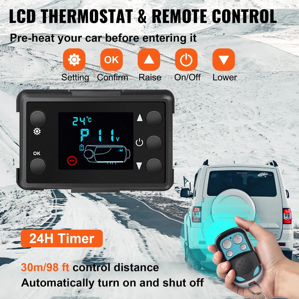 LCD, RV with Heater, 12V Motorhomes Heater, Trailer, Bus, Diesel Fast 5KW Heating Remote Black Truck Car Outlet Heater, Diesel For Mini Control, Hole, VEVOR Single Truck, Boat, Air Heater, Parking
