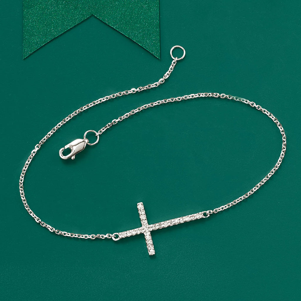 Cross Women's, 14kt Bracelet Ross-Simons Sideways Diamonds, Gold Adult With White