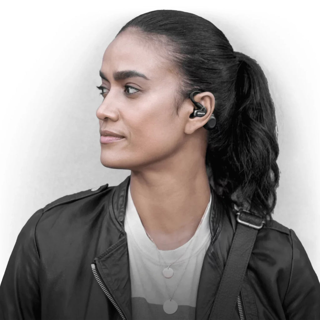Black Fingertip 5 (Gen 32-Hour TW2 Wireless AONIC - Sound - Premium Deep Fit Secure Audio Controls Life, Technology, Shure with Bass, 2) Isolating Bluetooth Battery 215 Earbuds Over-the-Ear, with True