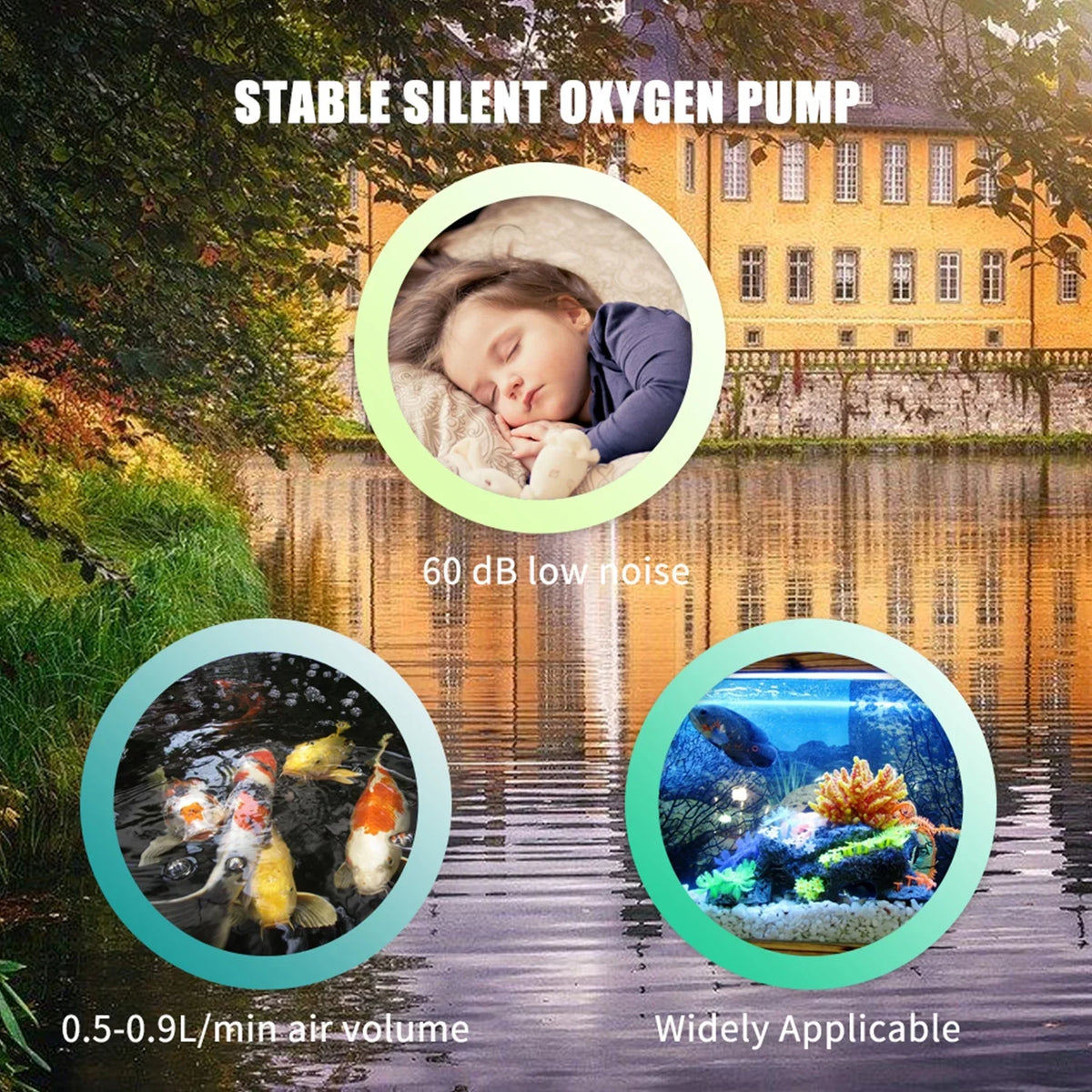 Fish Aerator Aerator Fish Pump Pond Tank Tank Dadypet boa Mini Pipe Stone Bubble Aerator Airpump Washboa Air Pond 1.5W Aerator Pump Aerator Fountain,Air Solar Air Pump Solar Air Round Pond IUPPA