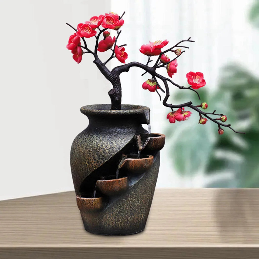 Desk Craft Shui Living Waterfall Gifts Creative Vase Feng Soothing Water Office Relaxation for Fountains Tabletop Fountain room Flower Simulation Garden VaseThree-dimensional Decor
