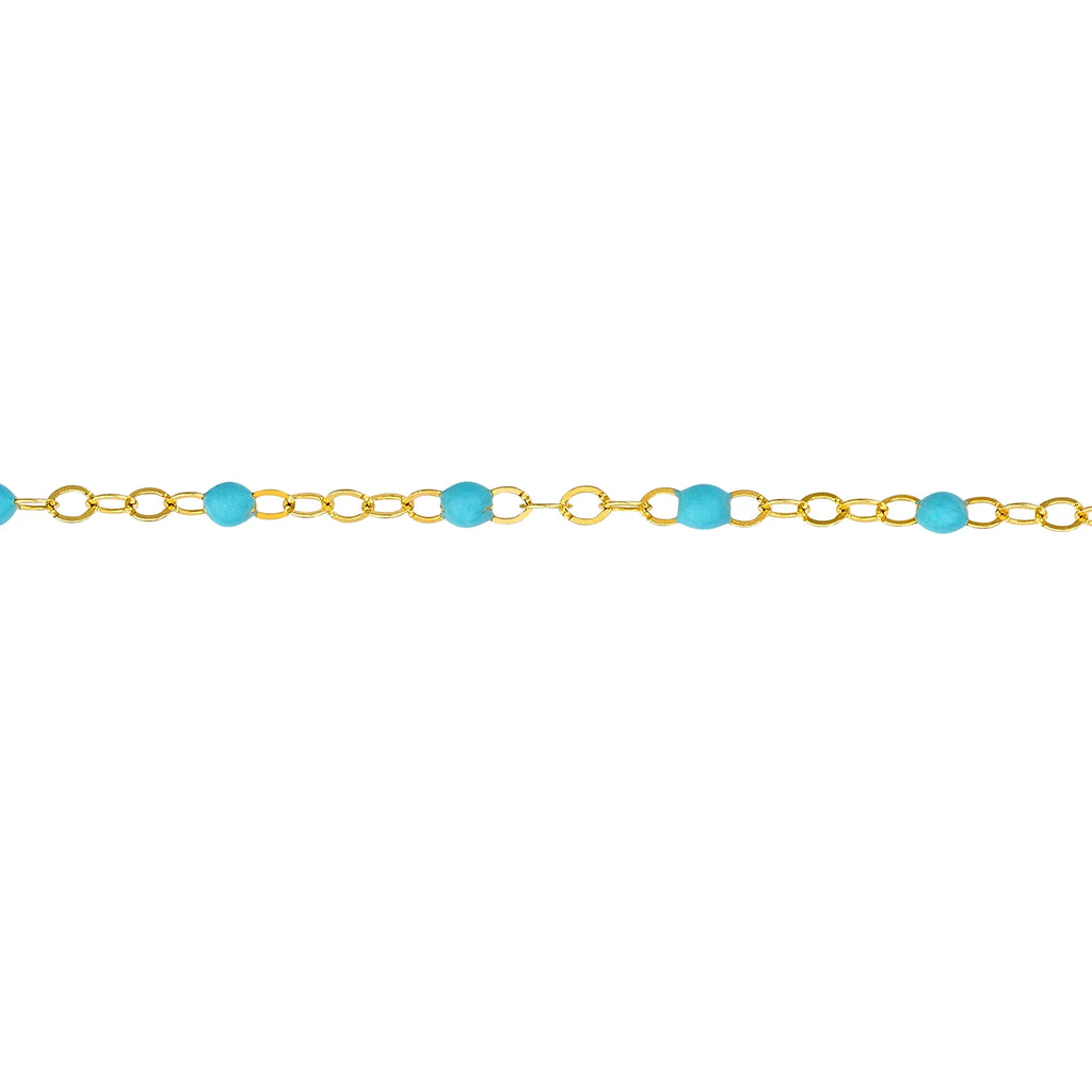 Gold 5.50"-7.50" Turquoise Enamel Bracelet Yellow Women's Piatto Bead Adjustable 14K Light