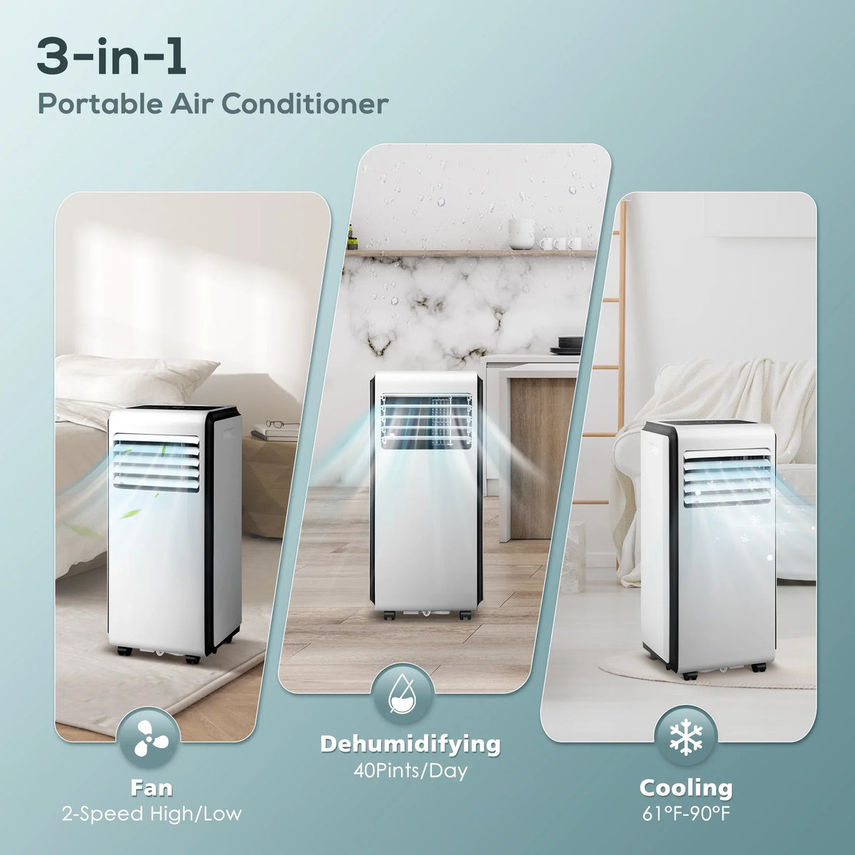 AC Portable BTU ASHARE) 3 Fan, with in BTU KISSAIR Timer 24-Hour Dehumidifier, (10,000 Air 6,000 1 Conditioner,