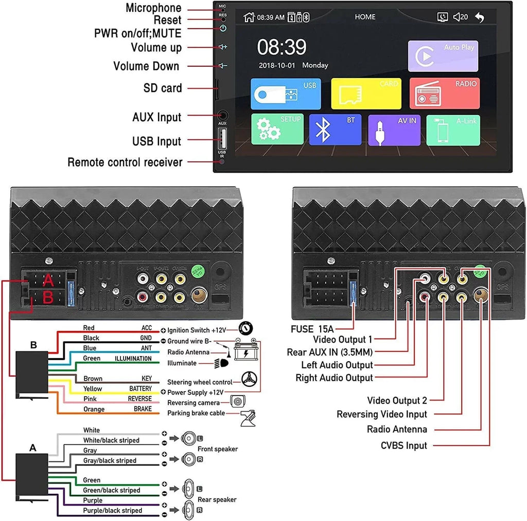 '+ Camera Touch Android/Apple 2Din Screen Double 12LED Player 7" Carplay Radio Stereo Car