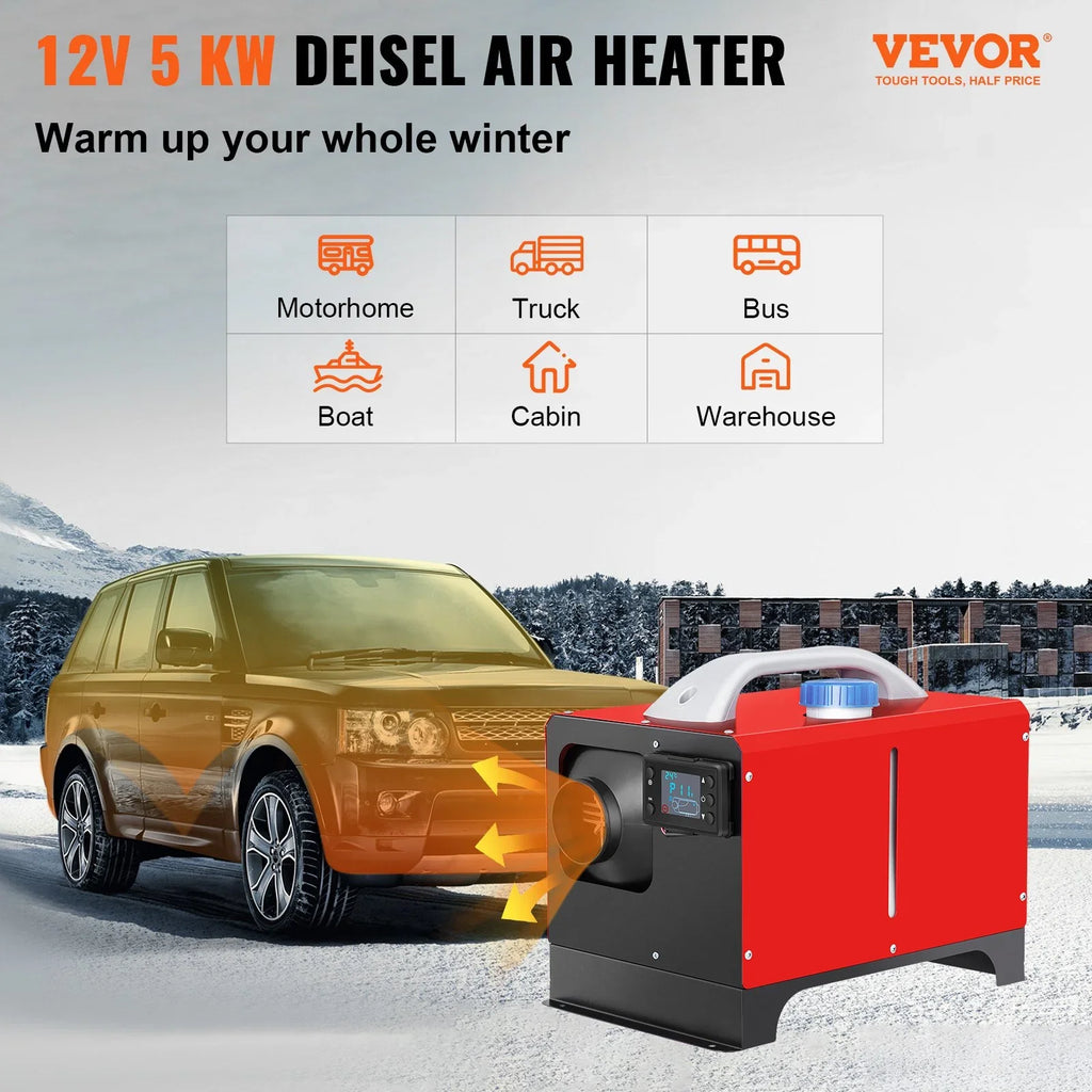 LCD, RV with Heater, 12V Motorhomes Heater, Trailer, Bus, Diesel Fast 5KW Heating Remote Black Truck Car Outlet Heater, Diesel For Mini Control, Hole, VEVOR Single Truck, Boat, Air Heater, Parking
