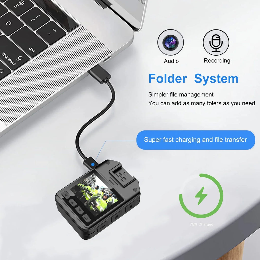 Cam - Guard - Mini Audio with Waterproof Law 128GB Security Home Wearable Vision 1440P Body for Camera Enforcement Camcorder RONY and Police Night Body with Body Recording Video