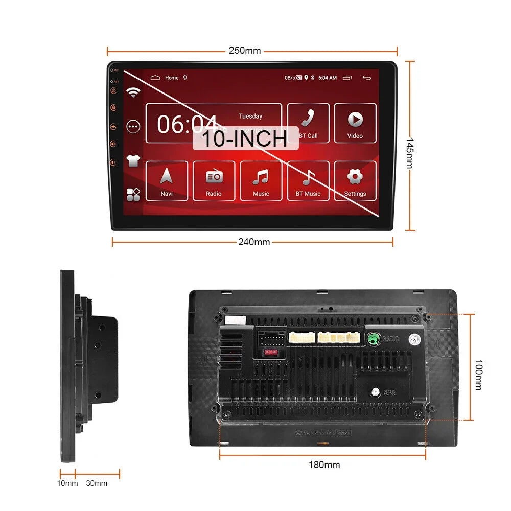 Navigation 2+32GB Camera Din 10.1" Carplay Android Wireless Receiver 1280*720 IPS Radio FM/RDS Android Auto Bluetooth GPS Stereo WiFi AHD Car Backup Screen Double USB