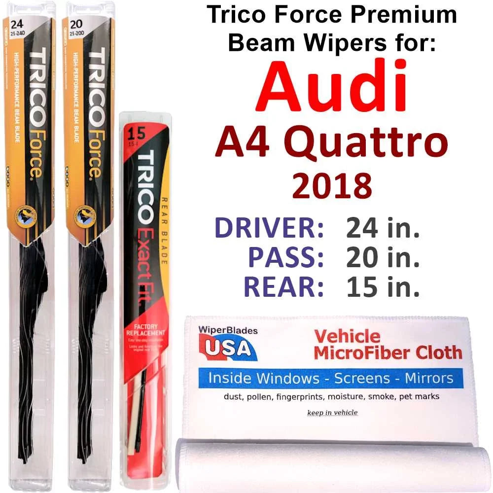 A4 Audi Wipers w/Rear Performance Wiper 2018 3) Quattro (Set Beam of