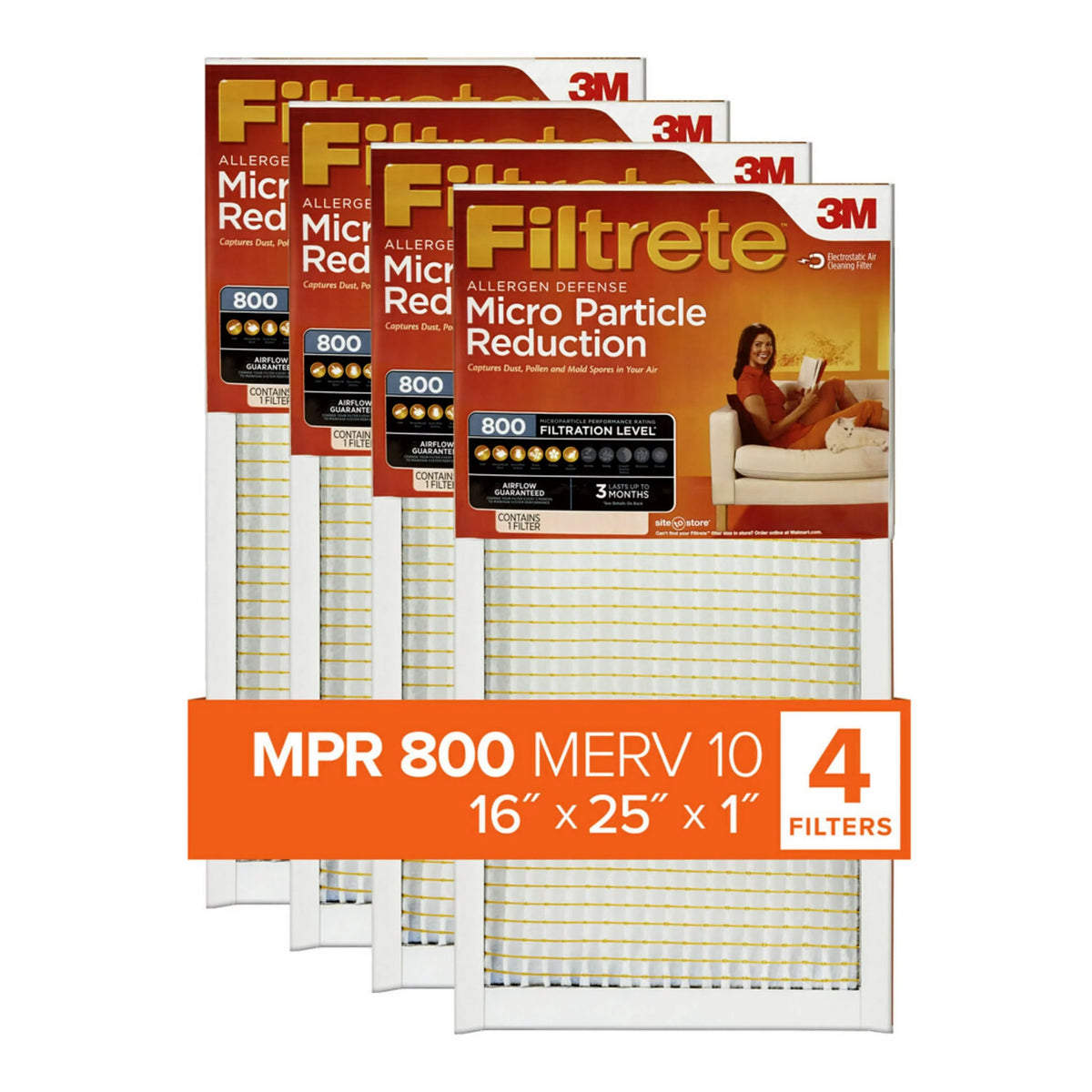 HVAC Air Filtrete Filters Micro MERV 4 Particle MPR, Filter, Furnace 16x25x1, Reduction 10, 800