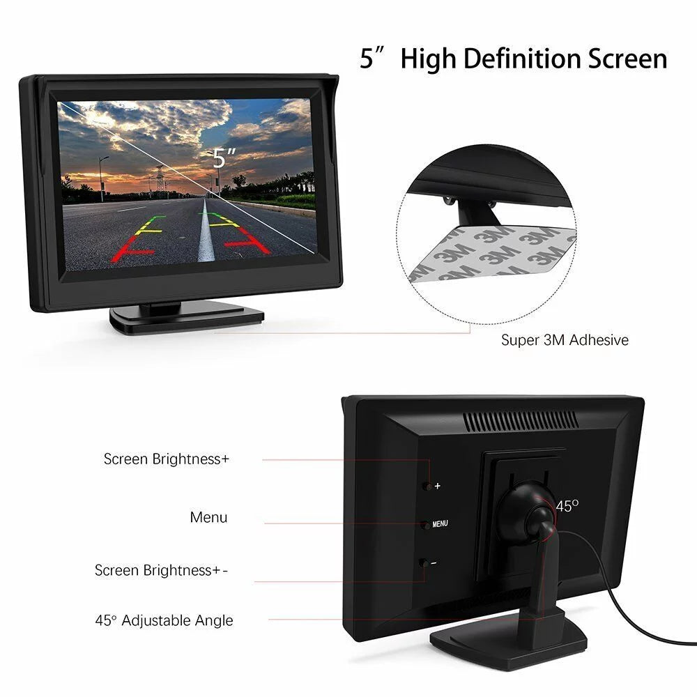 Night 5" View Monitor HD Camera System Car Vision Parking Backup Rear Wireless +